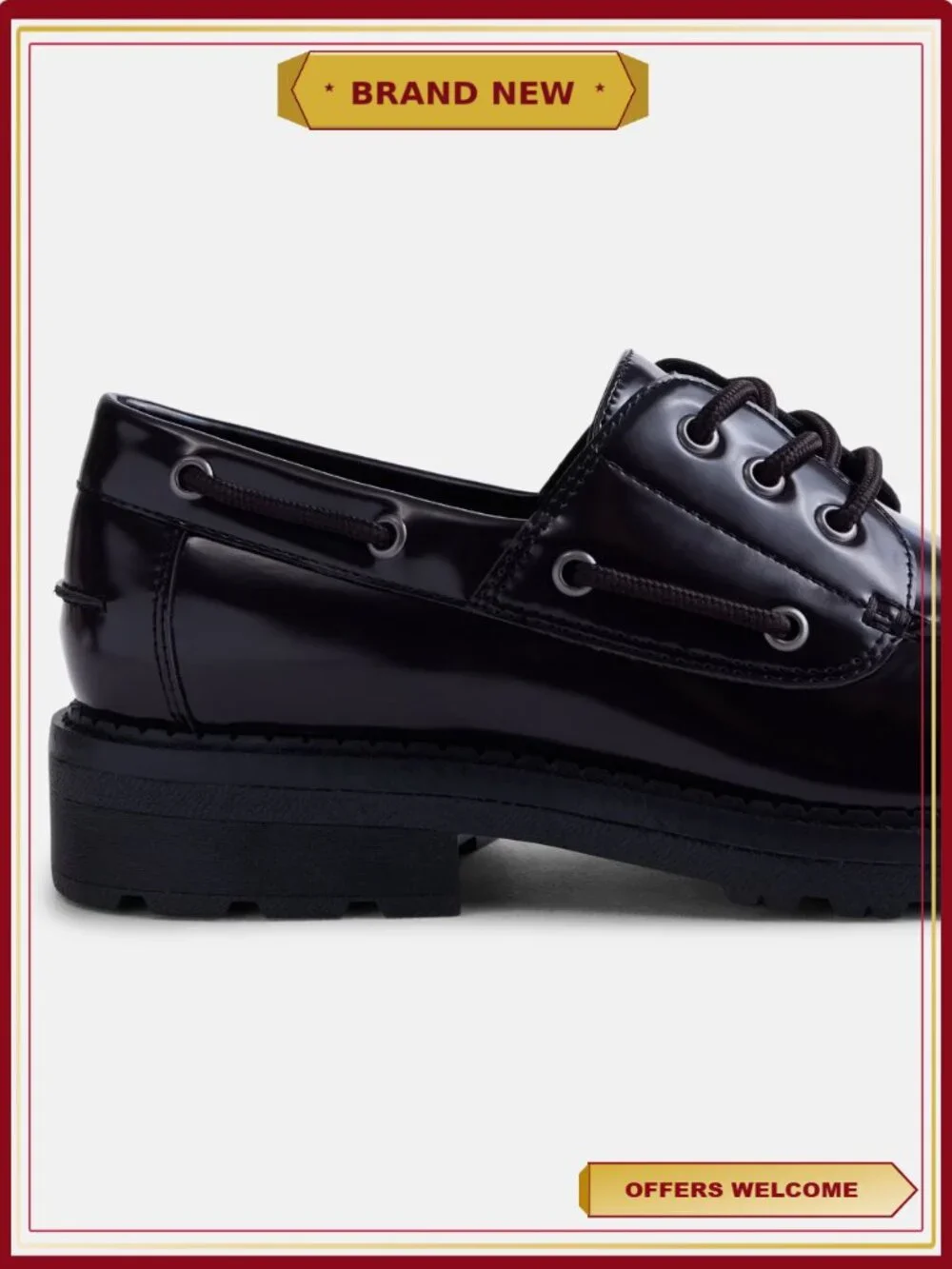Faux Leather Chunky Boater Shoes Moc Toe Lace Up